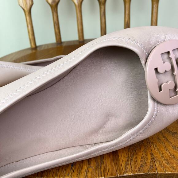 Tory Birch Minnie Travel Ballet Flats Scrunchie Back Nude Blush Color Sz 8 - Picture 14 of 16